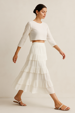 waistband can be folde and make shorter, layered tier look fantastic