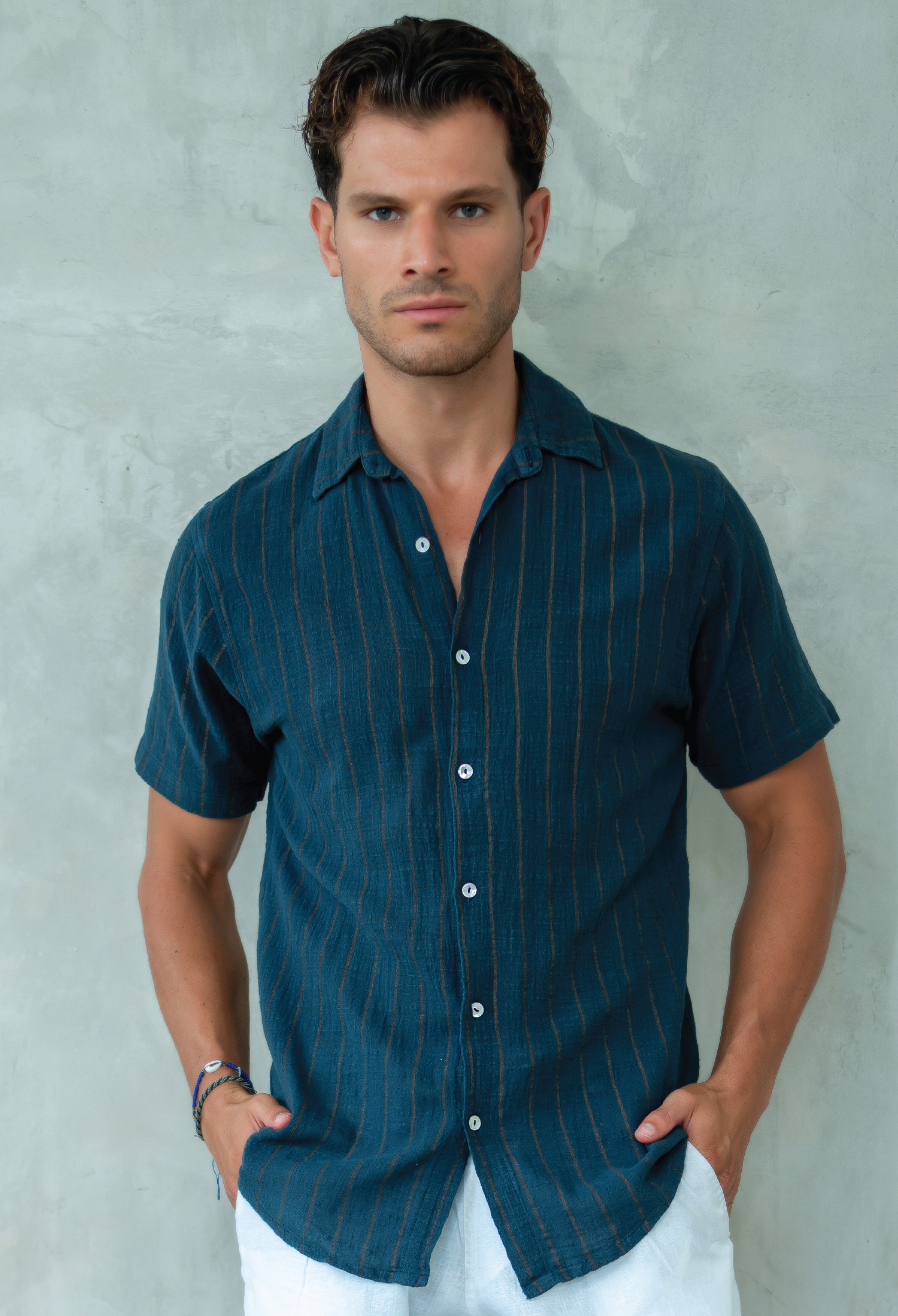 Kemeja Jonas Stripe Biru Tua