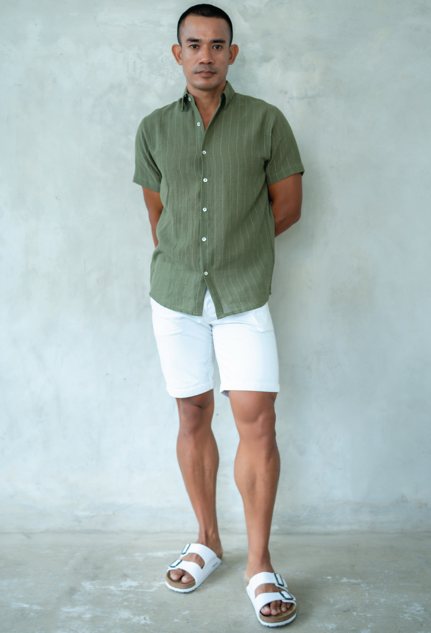 Kemeja Jonas Stripe Kaki
