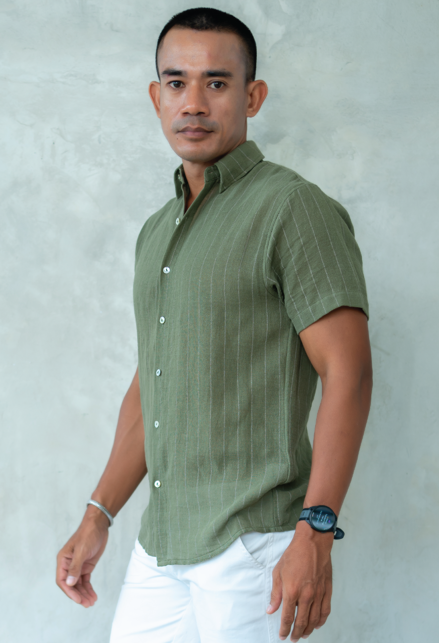Kemeja Jonas Stripe Kaki